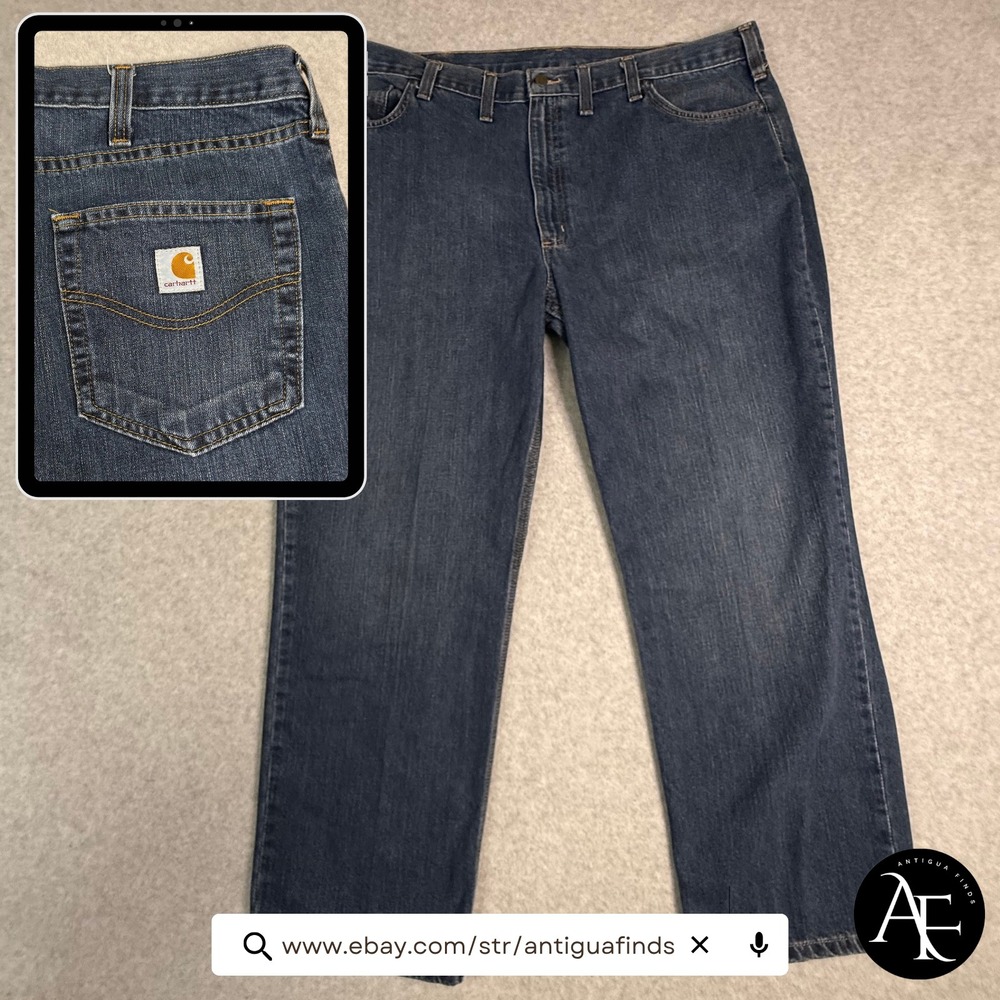 Carhartt Relaxed Fit Jeans Mens 44x30 Dark Wash Blue Denim 101483-968‎